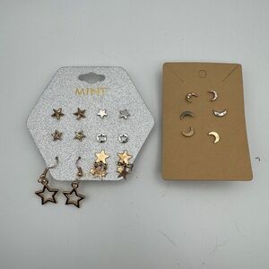 9 pairs of gold tone a s silver tone earrings  - stars and moons
